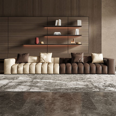 Iris Calf Leather 3 Seater Sofa Two-Tone Piano Key Couch