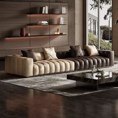 Iris Calf Leather 3 Seater Sofa Two-Tone Piano Key Couch