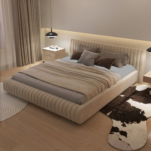 Isley Velvet Fabric Stripe Pattern Bed Frame