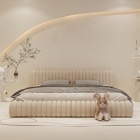 Isley Velvet Fabric Stripe Pattern Bed Frame