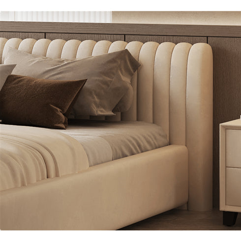 Isley Velvet Fabric Stripe Pattern Bed Frame