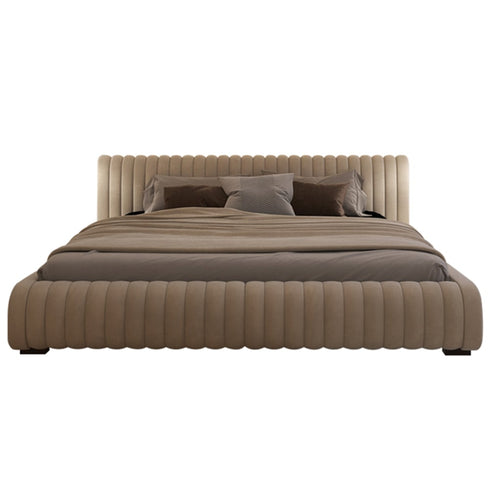 Isley Velvet Fabric Stripe Pattern Bed Frame