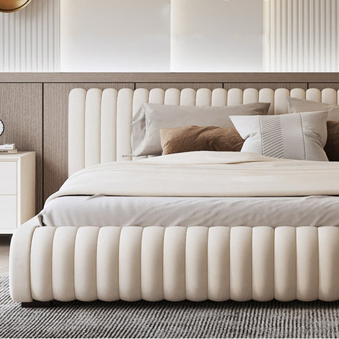 Isley Velvet Fabric Stripe Pattern Bed Frame