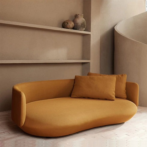 Ivan Velvet Fabric Round Shaped 3-Seater Sofa Modern Couch