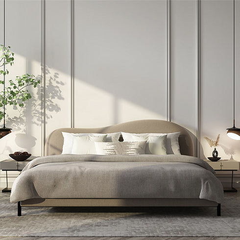 Jalyn Velvet Shaped Headboard Bed Frame