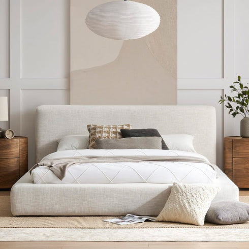 Jamaica Cotton Linen Blend Fabric Minimalist Rectangular Headboard Bed Frame