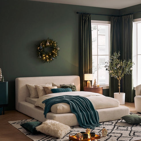 Jamaica Cotton Linen Blend Fabric Minimalist Rectangular Headboard Bed Frame