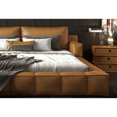 Janika Microfiber Leather Luxury Low Headboard Bed Frame with Cushions