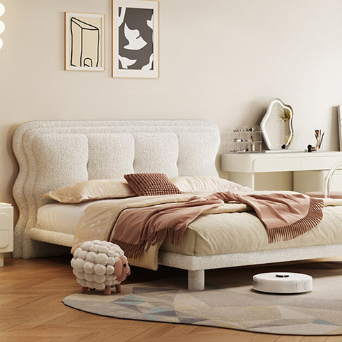 Jiva Boucle Modern Upholstered Headboard Bed Frame