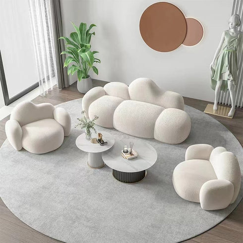 Joy Cloud Shaped Teddy Fleece 3 Seater Sofa Modern Upholstery Reception Couch