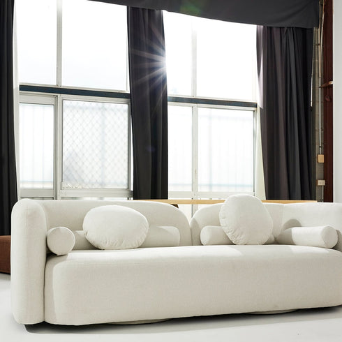 Joyce White Boucle Round Shaped 3 Seater Sofa Upholstery Arm Couch