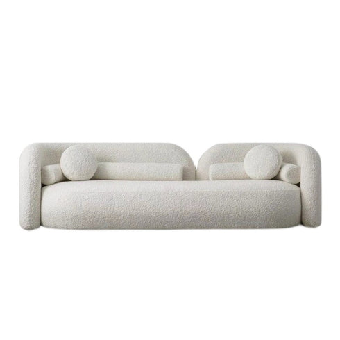 Joyce White Boucle Round Shaped 3 Seater Sofa Upholstery Arm Couch