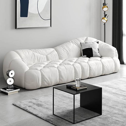 Keith Black Calf Leather 3 Seater Sofa Special-Shaped Couch
