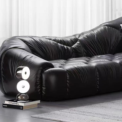 Keith Black Calf Leather 3 Seater Sofa Special-Shaped Couch