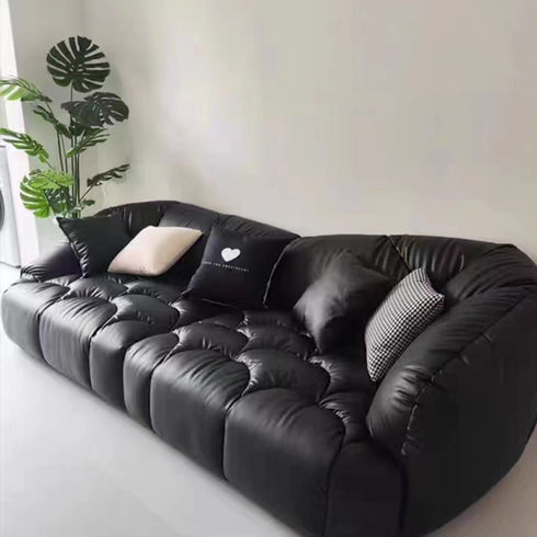 Keith Black Calf Leather 3 Seater Sofa Special-Shaped Couch