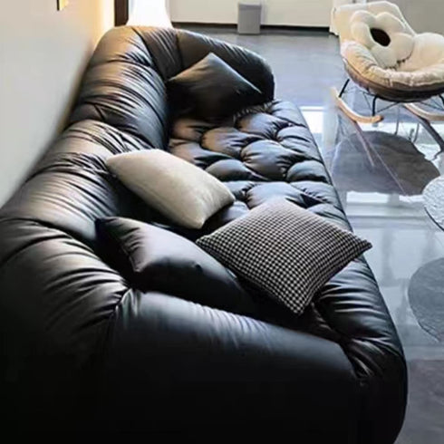 Keith Black Calf Leather 3 Seater Sofa Special-Shaped Couch