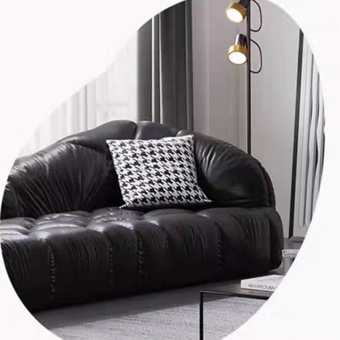Keith Black Calf Leather 3 Seater Sofa Special-Shaped Couch