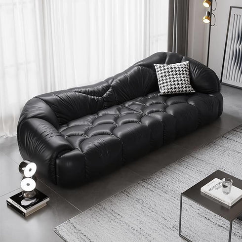 Keith Black Calf Leather 3 Seater Sofa Special-Shaped Couch
