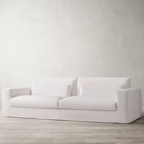 Una White Fabric 3 Seater Sofa Modernism Slipcovered Couch