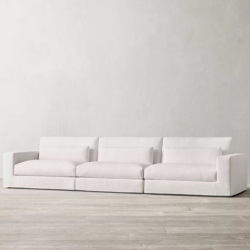 Una White Fabric 3 Seater Sofa Modernism Slipcovered Couch