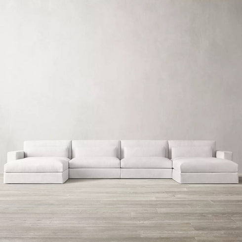 Una White Fabric 3 Seater Sofa Modernism Slipcovered Couch