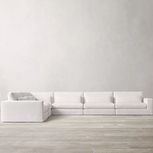 Una White Fabric 3 Seater Sofa Modernism Slipcovered Couch