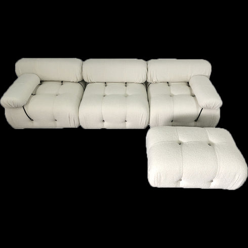 Mona White Boucle Sofa 3 Piece Minimalist Couch with Ottoman