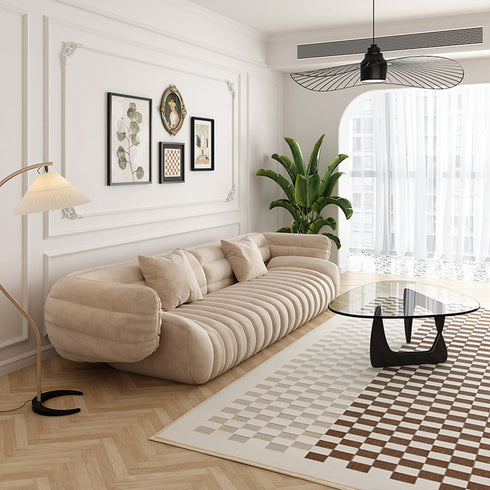 Leis Suede Fabric 4 Seater Banana Sofa Special Design Arm Couch