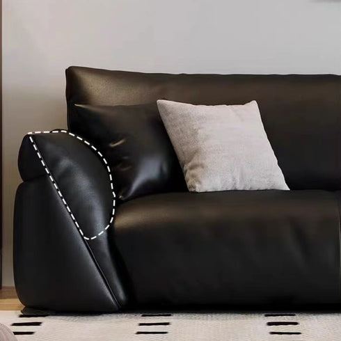 Logan Black Calf Leather 3 Seater Sofa Armrest Couch