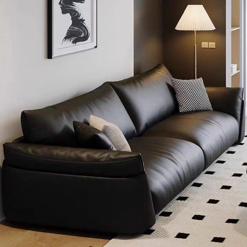 Logan Black Calf Leather 3 Seater Sofa Armrest Couch