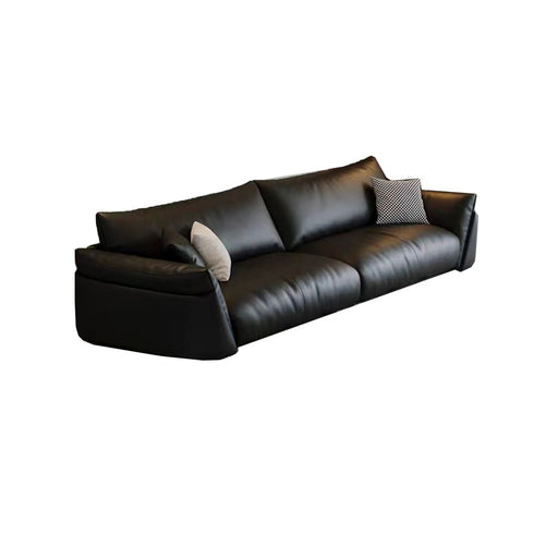 Logan Black Calf Leather 3 Seater Sofa Armrest Couch