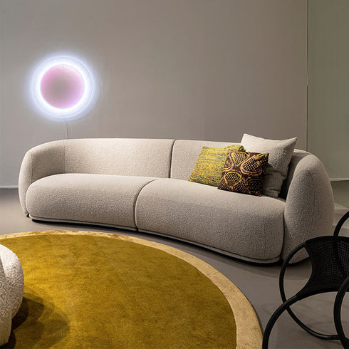 Louella Gray Boucle Fabric 4 Seater Sofa Round Shaped Modern Couch