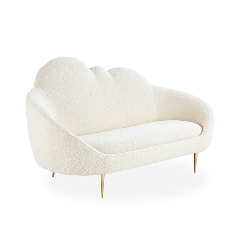 Lourie White Boucle Cloud Shaped Loveseat Upholstery Couch