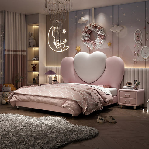 Maci Heart Shaped Headboard Upholstered Pink Bed Frame Queen Size