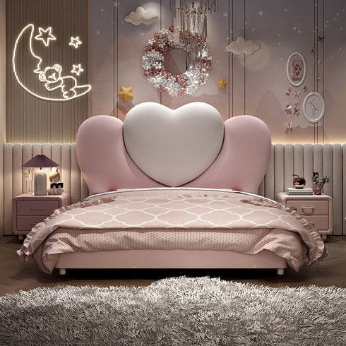 Maci Heart Shaped Headboard Upholstered Pink Bed Frame Queen Size