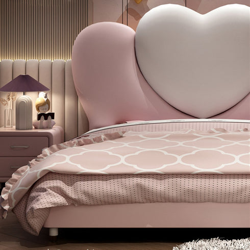 Maci Heart Shaped Headboard Upholstered Pink Bed Frame Queen Size