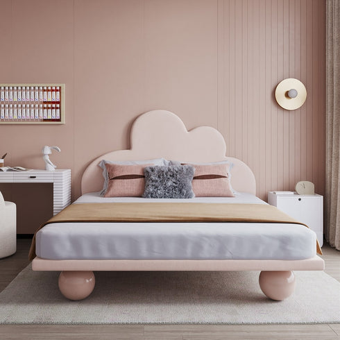 Malia Pink Fabric Shaped Headboard Bed Frame Queen Size