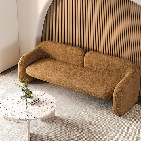 Maura Brown Boucle Fabric 3 Seater Sofa Curved Couch