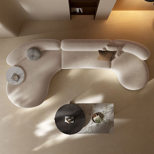 Melinda Beige Suede Fabric Sectional Sofa Curved Couch