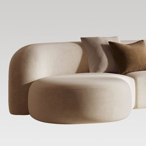 Melinda Beige Suede Fabric Sectional Sofa Curved Couch