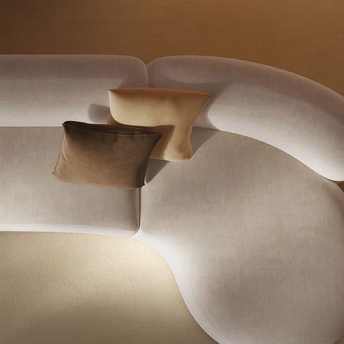 Melinda Beige Suede Fabric Sectional Sofa Curved Couch