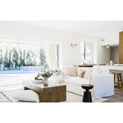 Minimalist Linen Arm Slip-covered Couch 3 Seater Sofa with Pillows