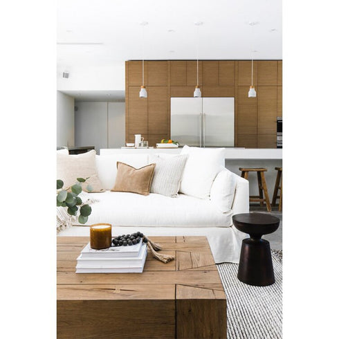 Minimalist Linen Arm Slip-covered Couch 3 Seater Sofa with Pillows