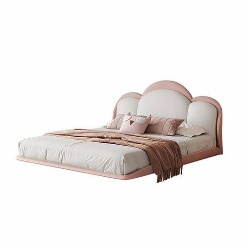 Miya Pink+White Fabric Cloud Shaped Fabric Floating Bed Frame