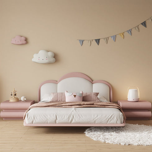 Miya Pink+White Fabric Cloud Shaped Fabric Floating Bed Frame