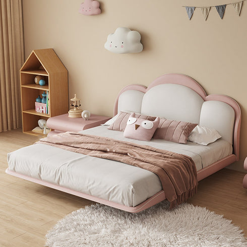 Miya Pink+White Fabric Cloud Shaped Fabric Floating Bed Frame
