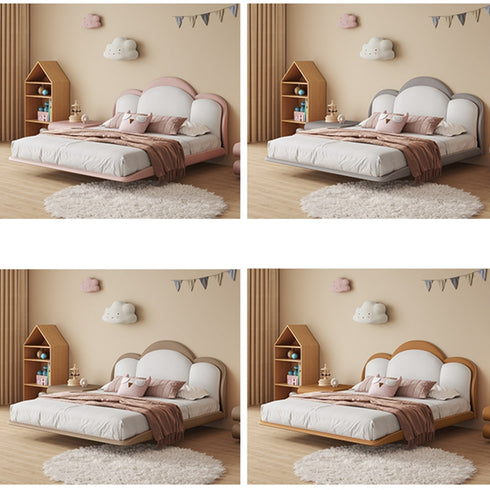 Miya Pink+White Fabric Cloud Shaped Fabric Floating Bed Frame