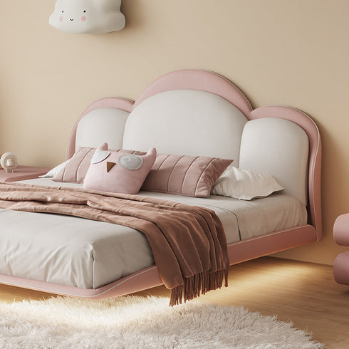 Miya Pink+White Fabric Cloud Shaped Fabric Floating Bed Frame