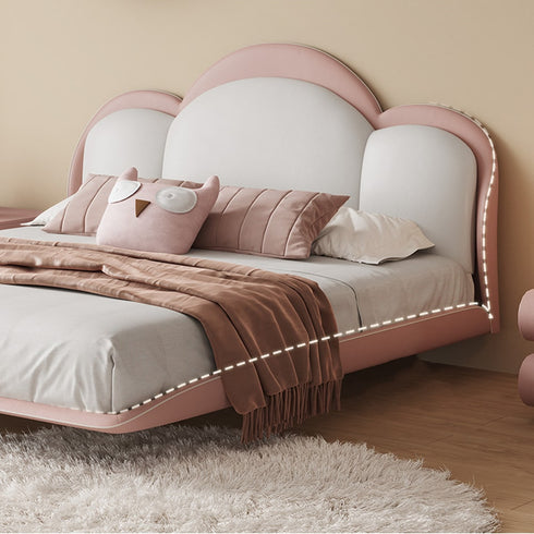 Miya Pink+White Fabric Cloud Shaped Fabric Floating Bed Frame