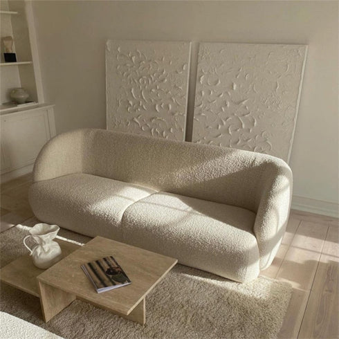 Moore Boucle Fabric 3 Seater Sofa Upholstery Curved Couch